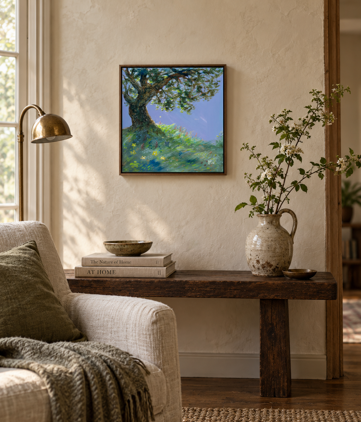 Meadow Tree – Original Painting, 30 × 30 cm