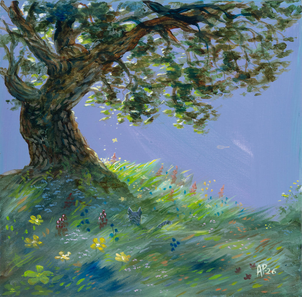 Meadow Tree – Original Painting, 30 × 30 cm